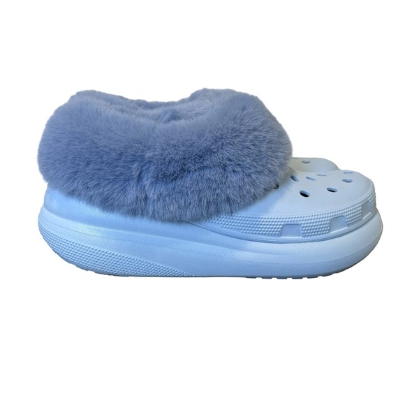 Crocs Furever Crush Clog Blue Calcite Fur Lined Platform Comfort Shoes W9/M7 - Picture 3 of 9